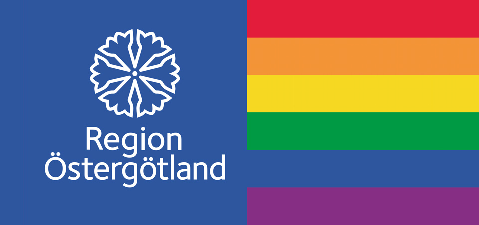 Region Östergötlands logotype och regnbågsfärger