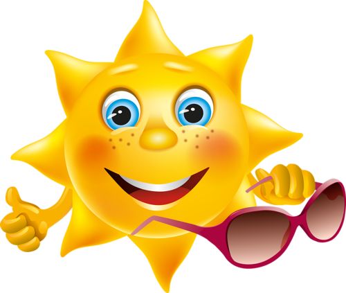 Tecknad gul sol som håller ett par röda solglasögon