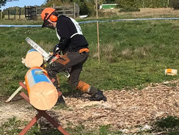 Skogsarbetare med motorsåg